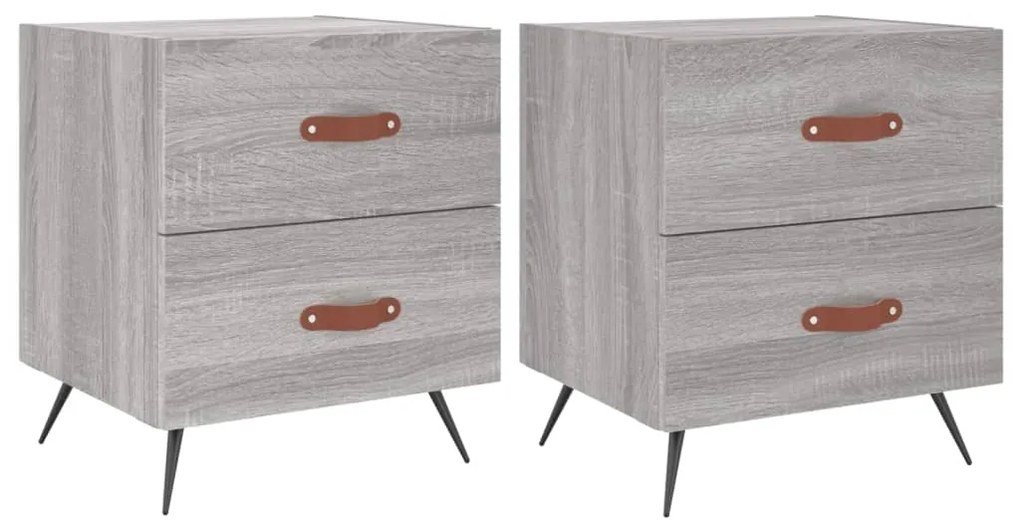 827257 vidaXL Нощни шкафчета 2 бр сив сонома 40x35x47,5 см инженерно дърво