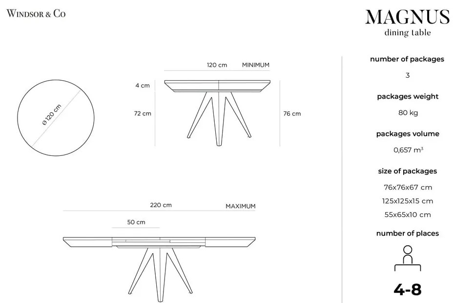 Кръгла сгъваема трапезна маса с допълнителна плоча с дъбов плот ø 120 cm Magnus – Windsor &amp; Co Sofas