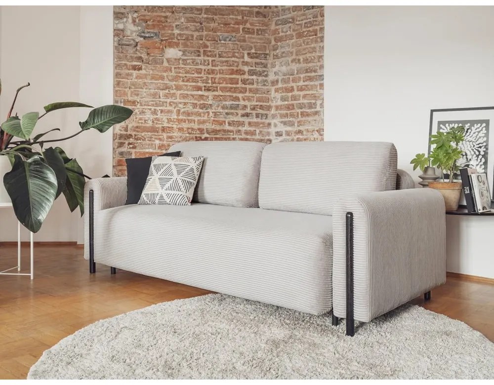 Светлосив сгъваем/с място за съхранение диван от рипсено кадифе 244 cm Arcadova – ELTAP