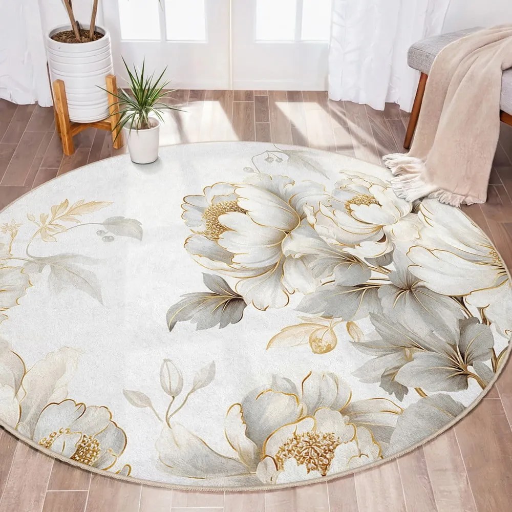 Светлосиво-бежов кръгъл килим подходящ за пране ø 80 cm Soft and Gentle – Mila Home