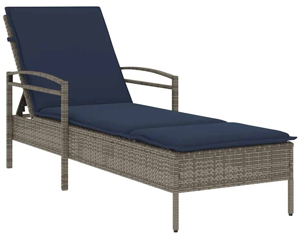 368305 vidaXL Шезлонг с възглавница, сив, 63x200x81 см, полиратан (само за САЩ)
