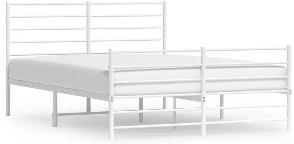 352388 vidaXL Метална рамка за легло с горна и долна табла, бяла, 150x200 см