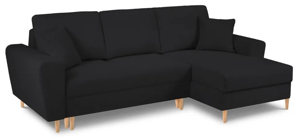 Черен разтегателен ъглов диван с място за съхранение от прежда с примки от букле (десен ъгъл) Kyoto – Cosmopolitan Design