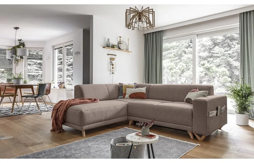 Кафяв разтегателен/с място за съхранение ъглов диван (ляв ъгъл/L форма) Classy Sophie – Miuform