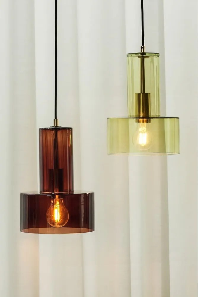 Кафяво затъмняващо се висящо осветително тяло със стъклен абажур ø 20 cm Ripple – Hübsch