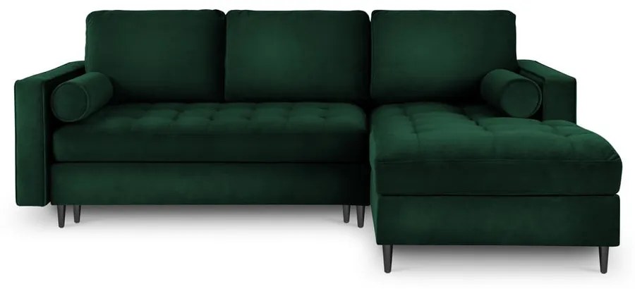 Зелен кадифен ъглов разтегателен диван , десен ъгъл Santo - Milo Casa