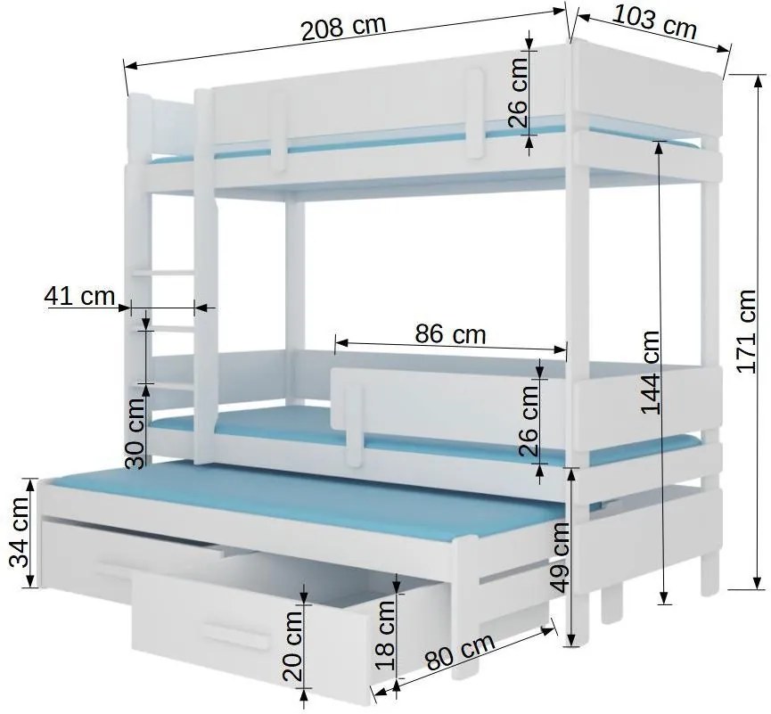 Двуетажно легло Kiruna-Leuko Fusiko-200 x 90