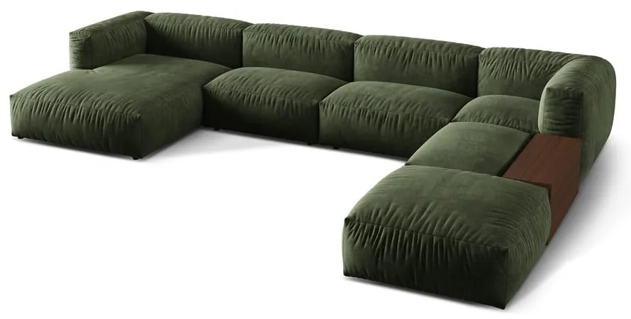 Зелен кадифен модулен ъглов диван (десен ъгъл/U форма) Martina – Micadoni