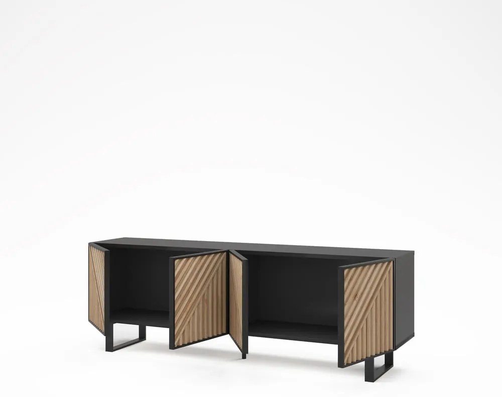 Черно-естествена маса за телевизор от декор от дъб 161x55x35 cm Alana – Marckeric