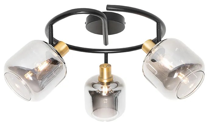 Таванен прожектор черен с опушено стъкло кръгъл 3-светлина - Zuzanna