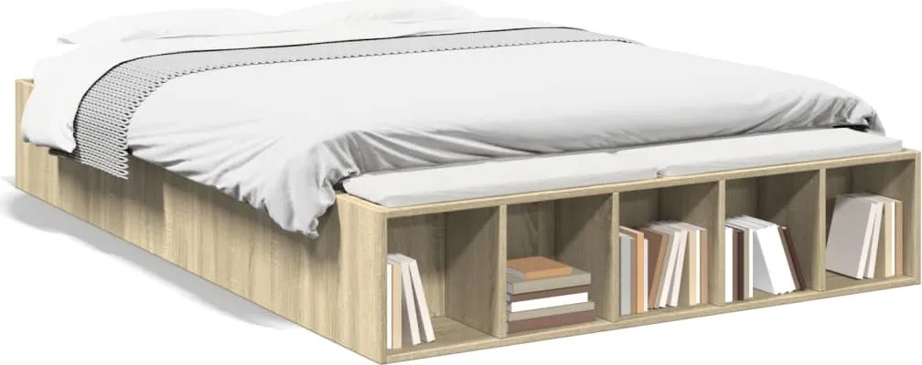 3280582 vidaXL Рамка за легло, дъб сонома, 140x190 см, масивно дърво