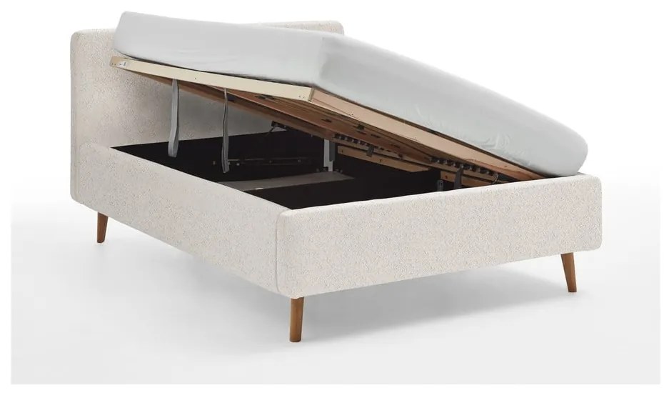 Бяло двойно легло 140x200 cm тапицирано с място за съхранение с включена подматрачна рамка Mattis – Meise Möbel