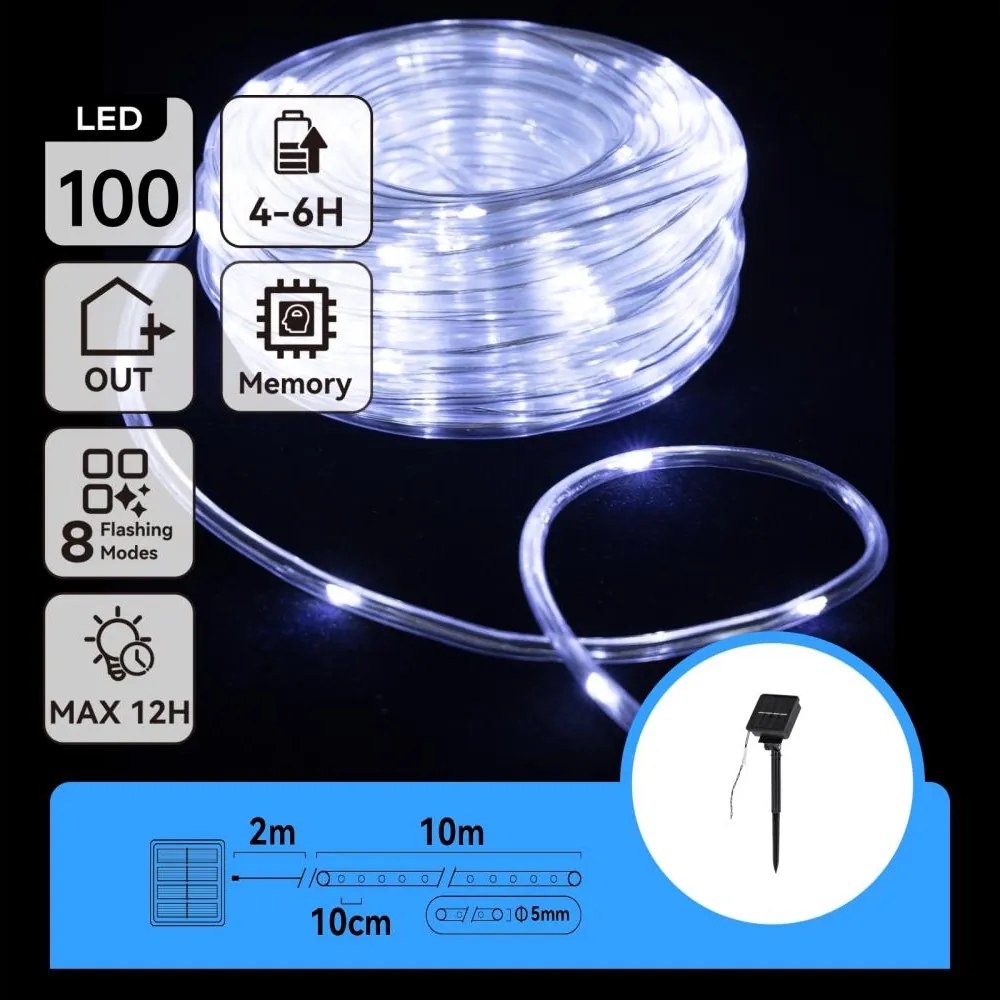 Aigostar - Соларна LED гирлянда 100xLED/8 режима 12m IP65 студено бяла