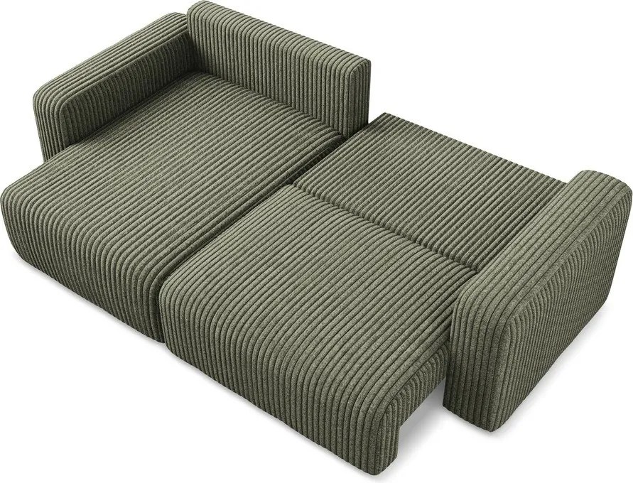 Зелен сгъваем/с място за съхранение ъглов диван от рипсено кадифе (ляв ъгъл) Kona – Makamii