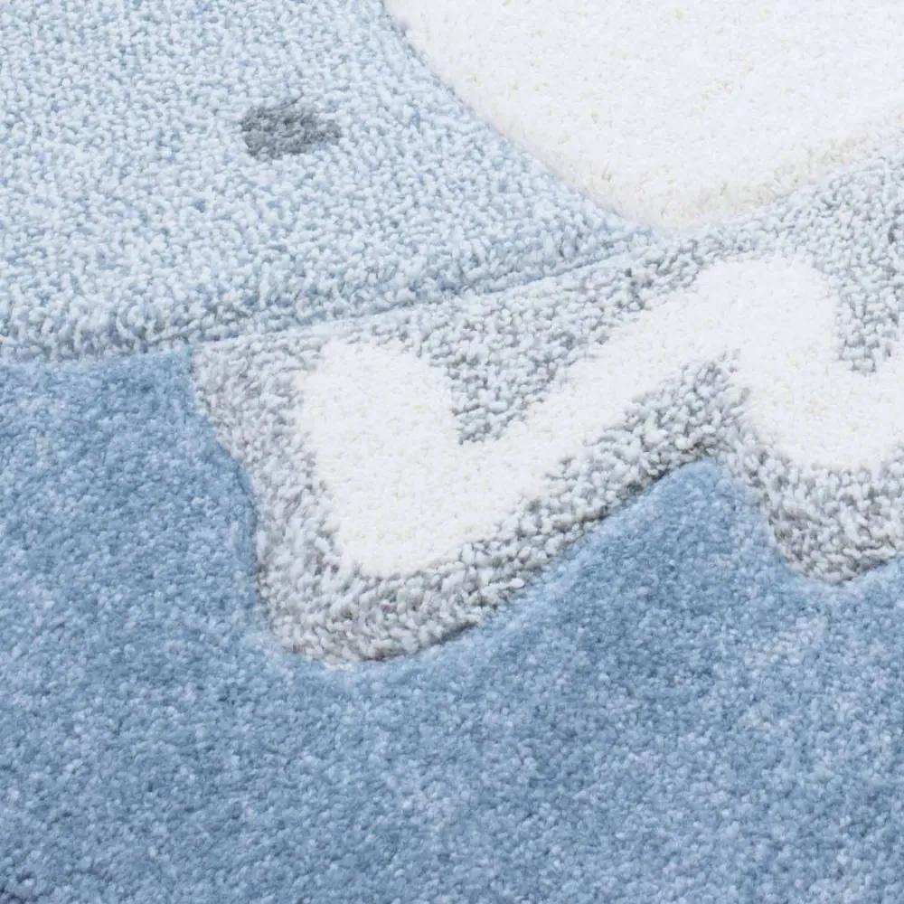 Красив син кръгъл килим бял лебед Ширина: 120 см