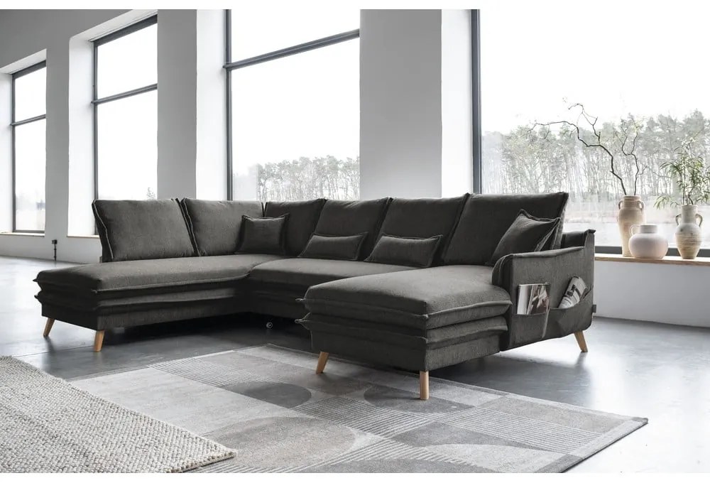 Тъмносив разтегателен ъглов диван (ляв ъгъл/"U" форма) Charming Charlie – Miuform