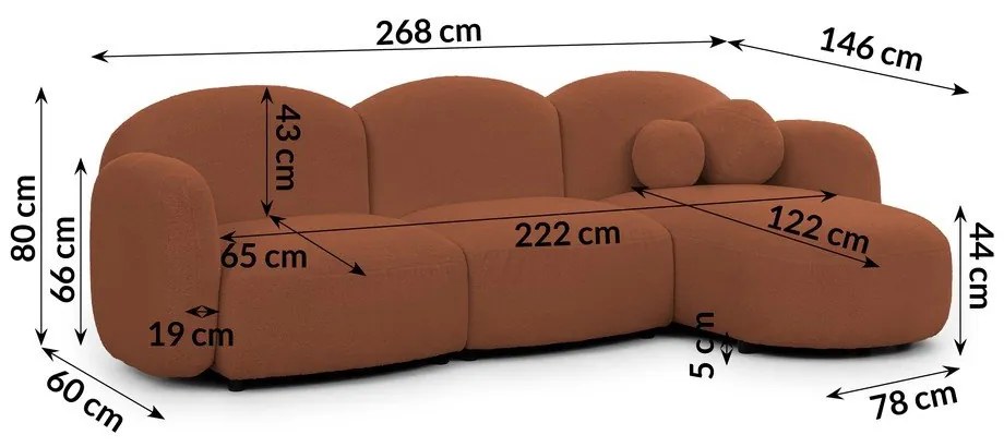 Теракотен ъглов диван от букле (десен ъгъл) Orbit – Ropez