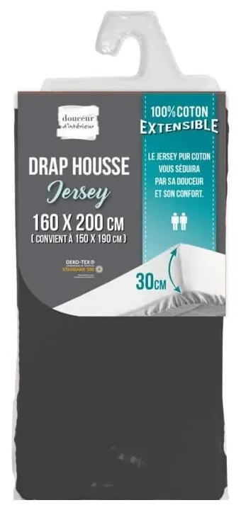 Антрацитен еластичен чаршаф от джърси 160x200 cm Jersy – douceur d'intérieur