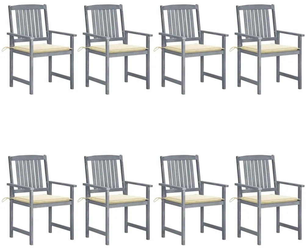 3078224 vidaXL Градински столове с възглавници, 8 бр, акация масив, сиви