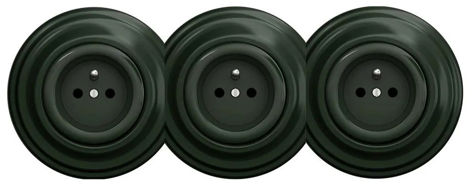 Kliklap - Тройна ретро битова розетка с рамка 230V зелена