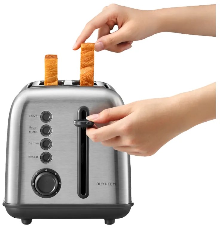 Тостер за хляб Buydeem DT620E-SS/EU, 900W, До 204C°, 7 програми, Широки отвори, Високо изскачане, Инокс