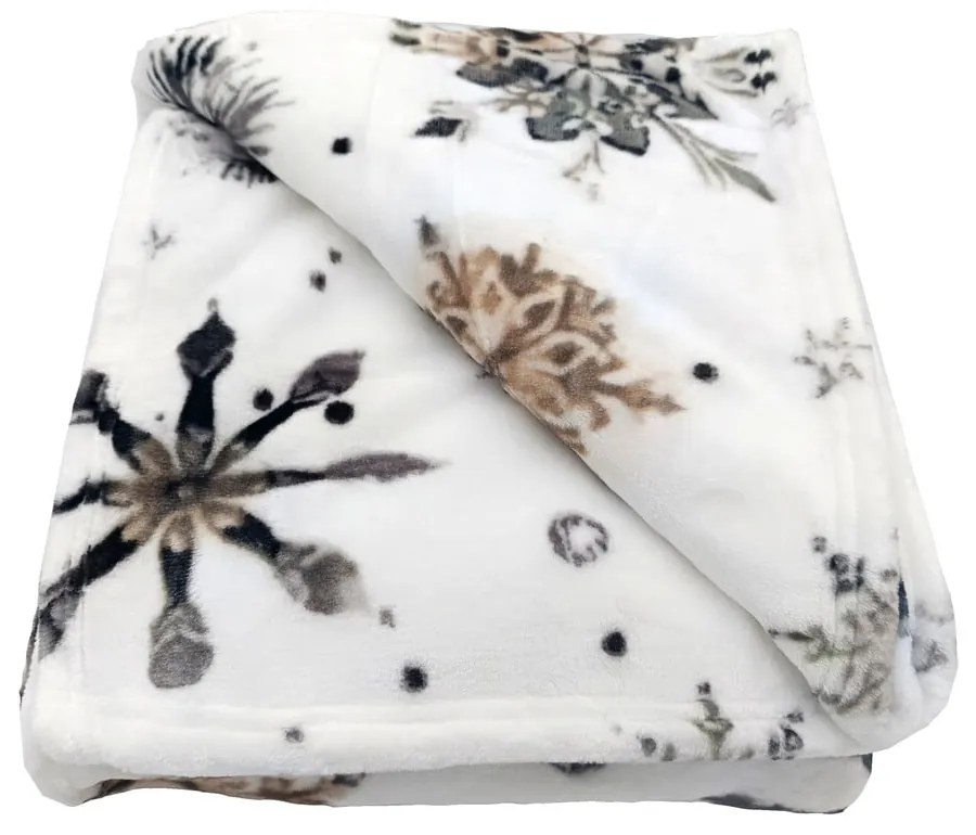 Бяло одеяло с коледен мотив от микроплюш 150x200 cm Nord Flake – My House