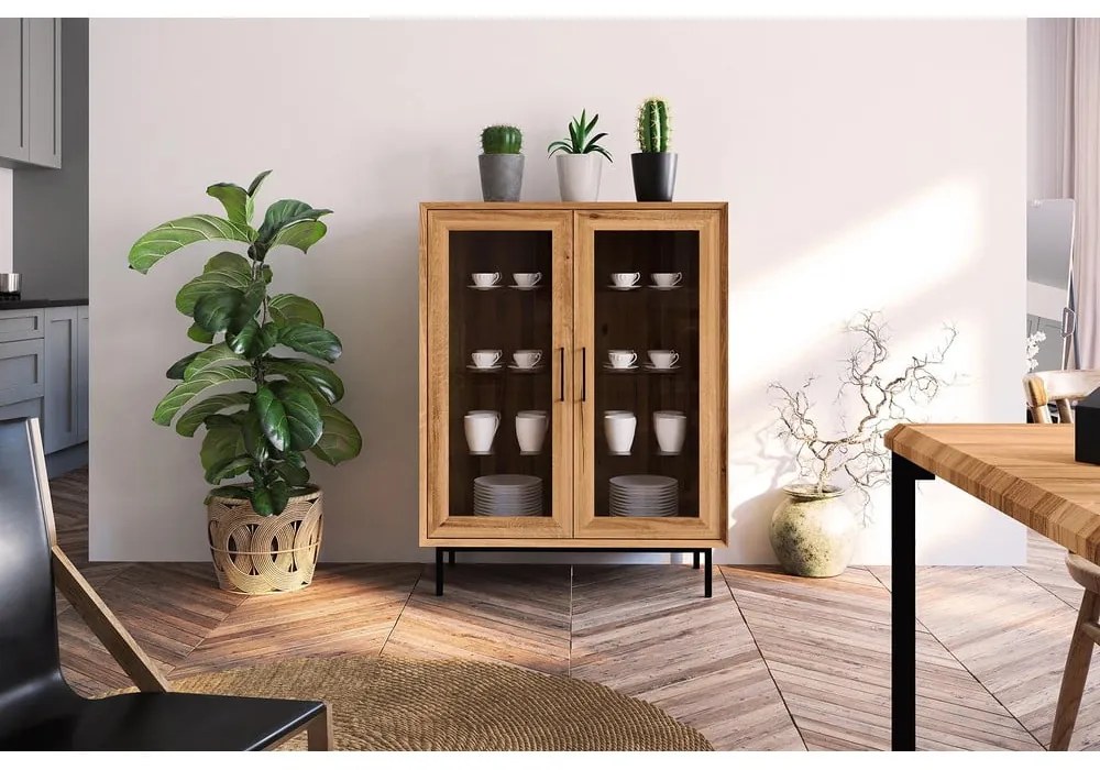 Витрина от дъбова дървесина в естествен цвят 97x125 cm Abies - The Beds