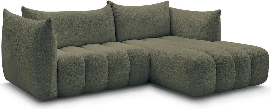 Зелен ъглов диван от прежда с примки от букле (десен ъгъл) Azra – Bobochic Paris