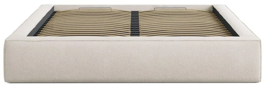 Кремаво двойно легло 180x200 cm тапицирано с място за съхранение с включена подматрачна рамка Simon Darren – Micadoni