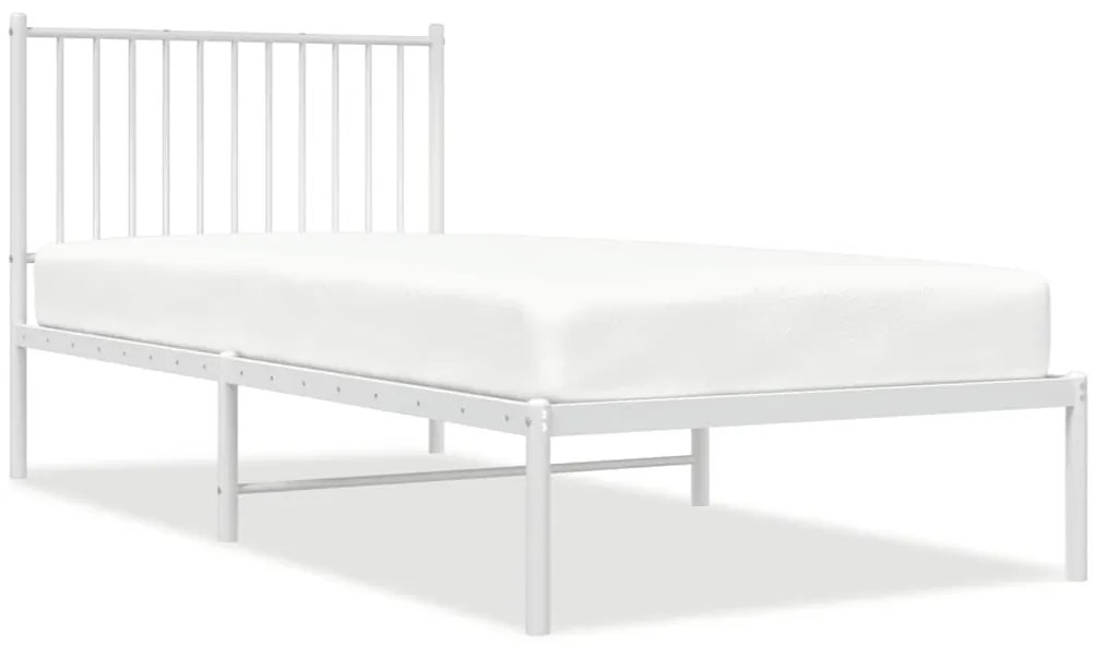 350924 vidaXL Метална рамка за легло с горна табла, бяла, 90x200 см