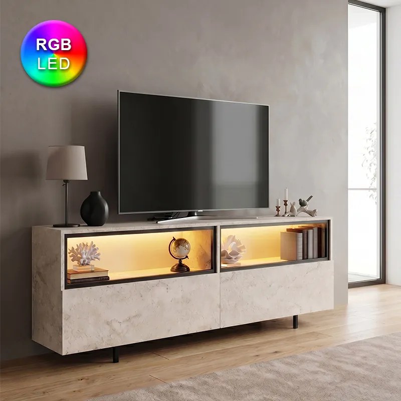 Eco TopMebel меламинов ТВ шкаф с RGB LED в травертин цвят 180x32x67cm.