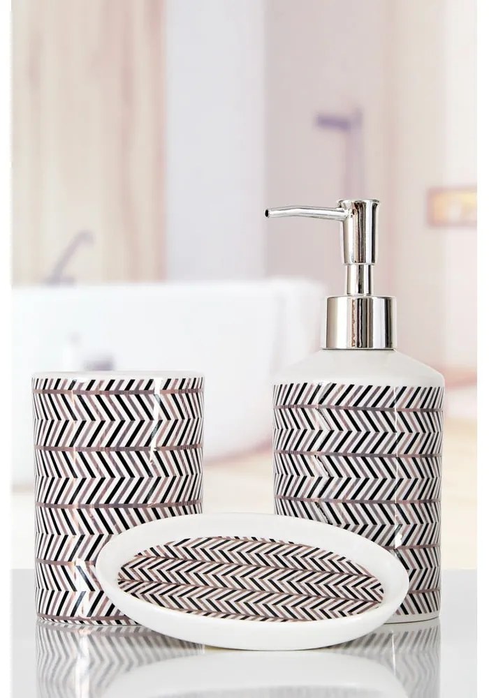 Комплект аксесоари за баня от полирезин в черно и бяло Lidya - Mioli Decor