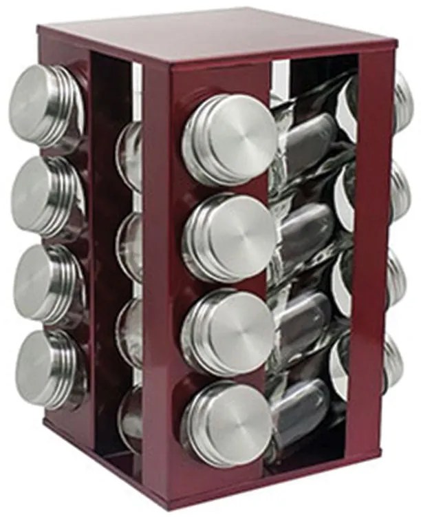 Бурканчета за подправки на стойка ZEPHYR ZP 1217 CS16, 16 бр. бурканчета, 4 нива, Въртяща се основа, Червен