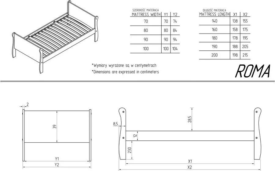 Детско легло от масивен бор с включена подматрачна рамка в естествен цвят 90x160 cm Roma – Adeko