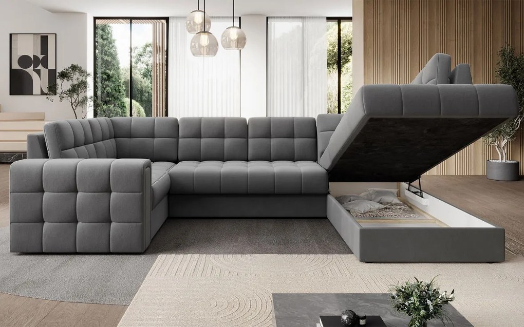 Ъглов диван Bale U-Тъмно сиво-Десен