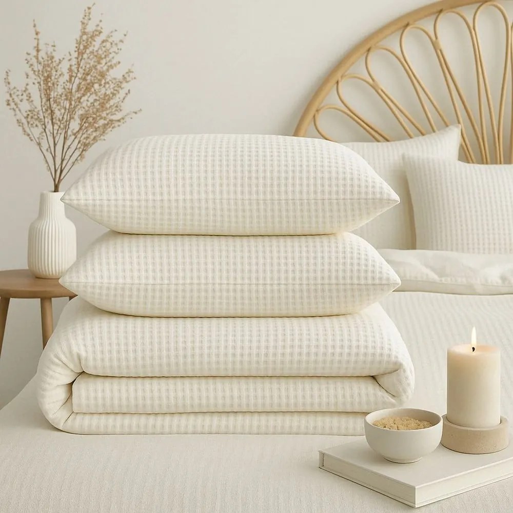 Бяло единично спално бельо от памук Renforcé 140x200 cm Waffle Striped – Mila Home Luxury