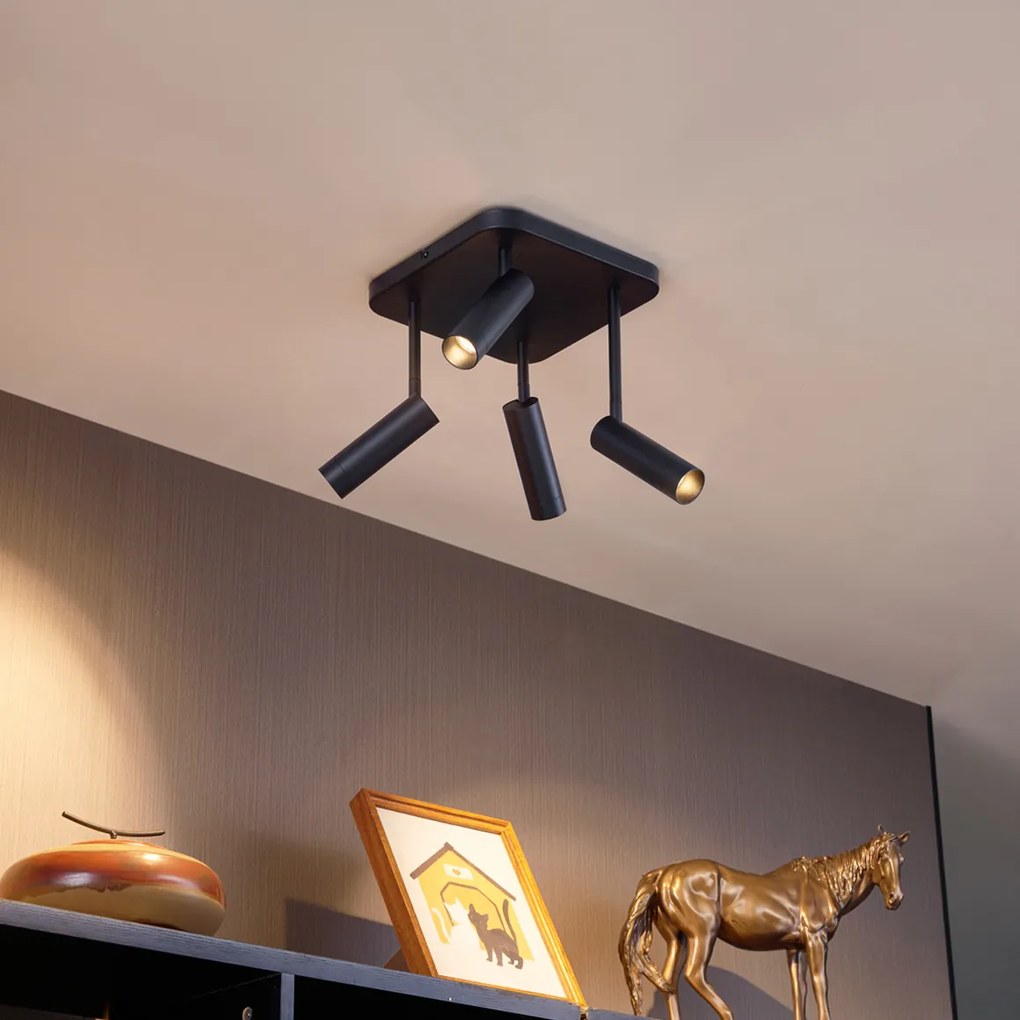 Заоблен таванен прожектор черен GU10 35mm 4-светлини въртящ се и накланящ се - Kate