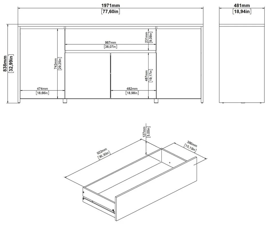 Скрин от дъбов декор в бял и естествен цвят 197x84x48 cm Next – Tvilum