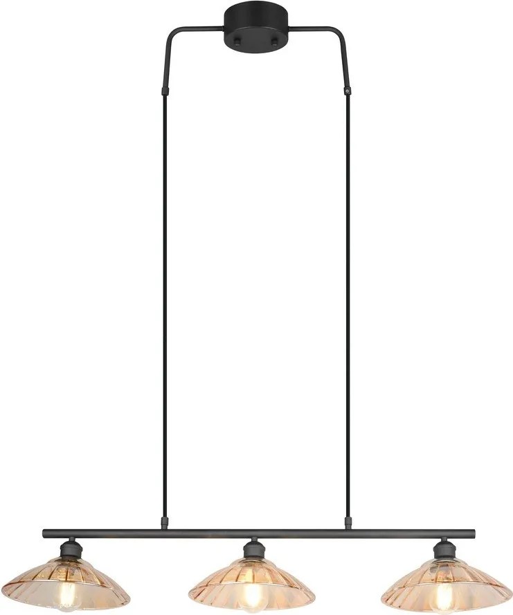 Черно/в кехлибарен цвят метално висящо осветително тяло със стъклен абажур Eluna – Reality