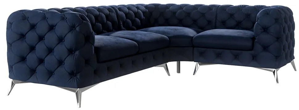 Тъмносин кадифен ъглов диван (десен ъгъл/L форма) Chelsea – Ropez