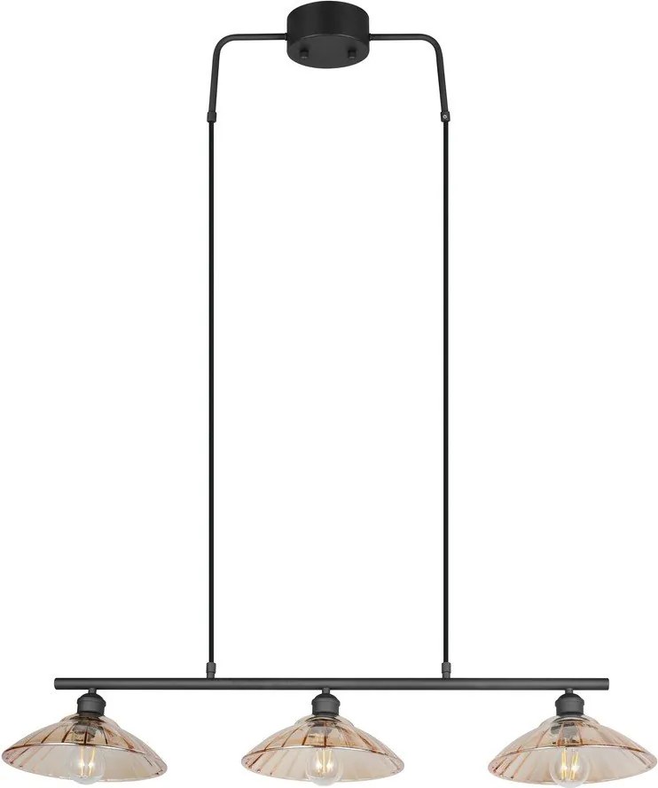 Черно/в кехлибарен цвят метално висящо осветително тяло със стъклен абажур Eluna – Reality