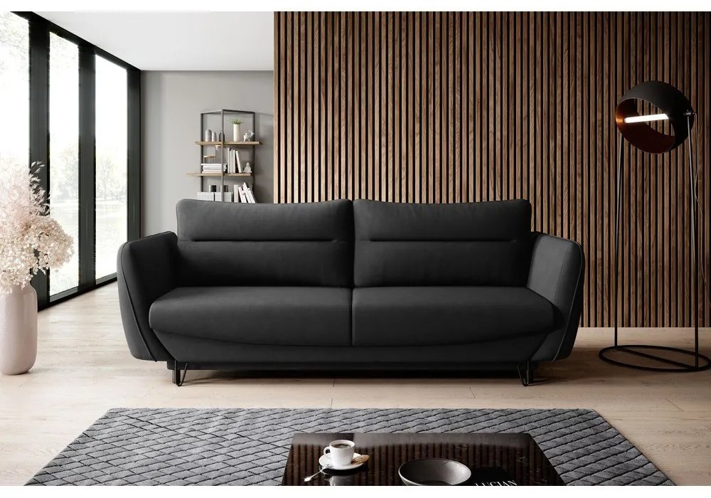 Черен шенилов разтегателен диван с място за съхранение 236 cm Silva – ELTAP