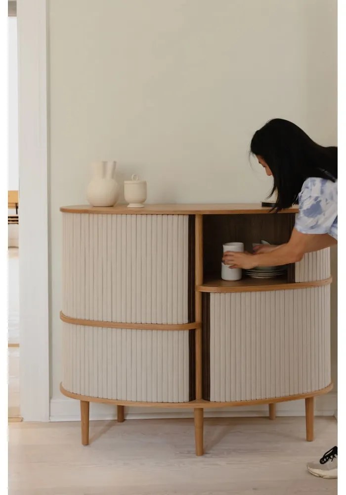 Шкафче от дъбов декор с плъзгащи се врати в бежов и естествен цвят 120x100x50 cm Audacious – UMAGE