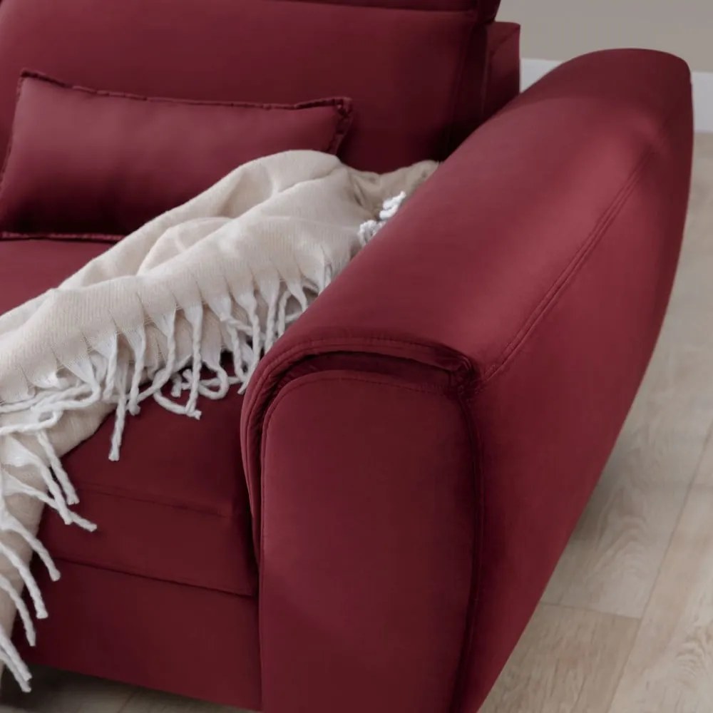 Червен кадифен разтегателен ъглов диван с място за съхранение (ляв ъгъл) Foble – ELTAP