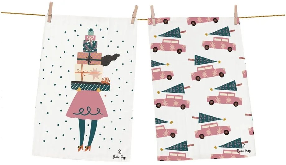 Памучни кърпи с коледен мотив в комплект от 2 броя 50x70 cm - Butter Kings