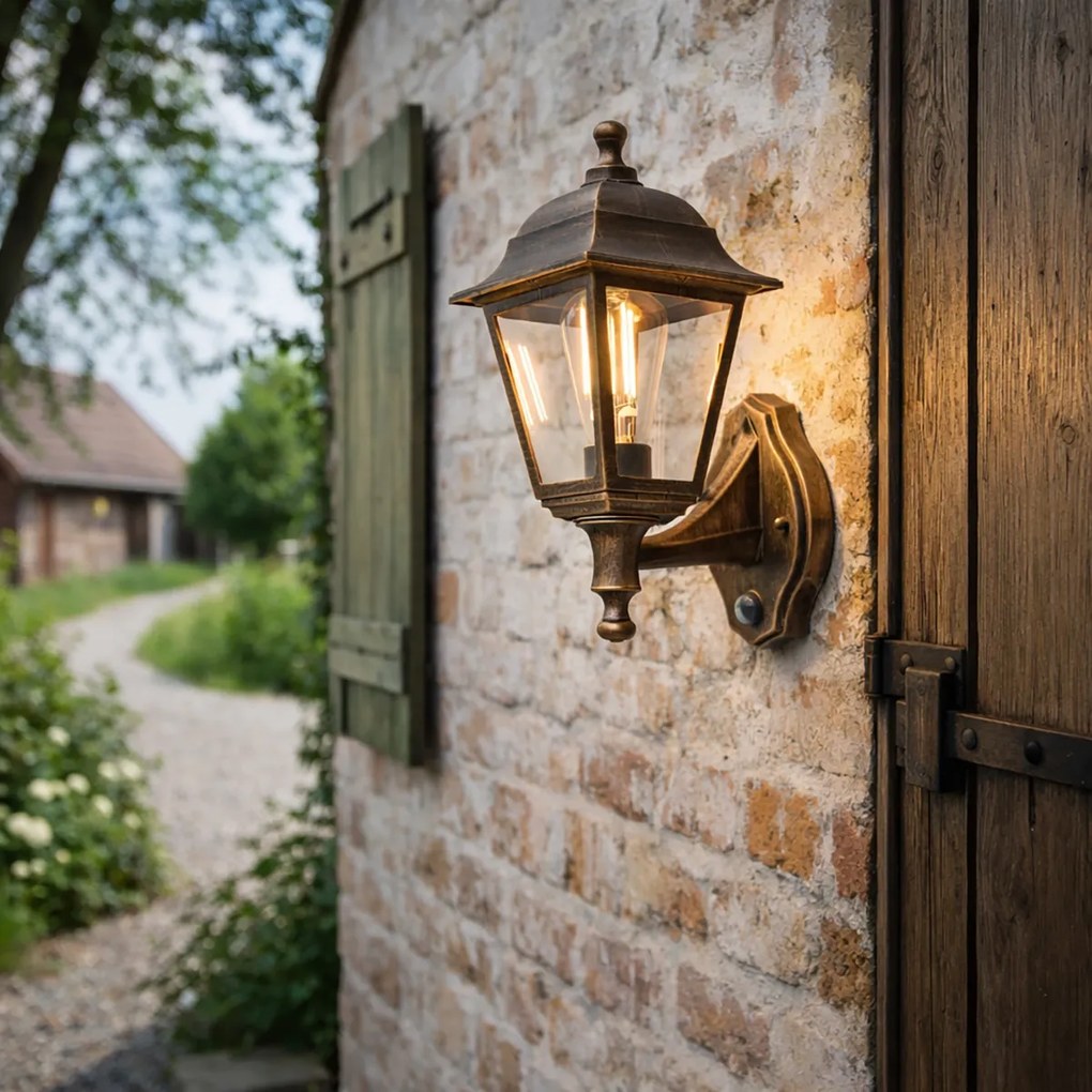 Антична стенна лампа златиста IP44 с детектор за движение - Capital