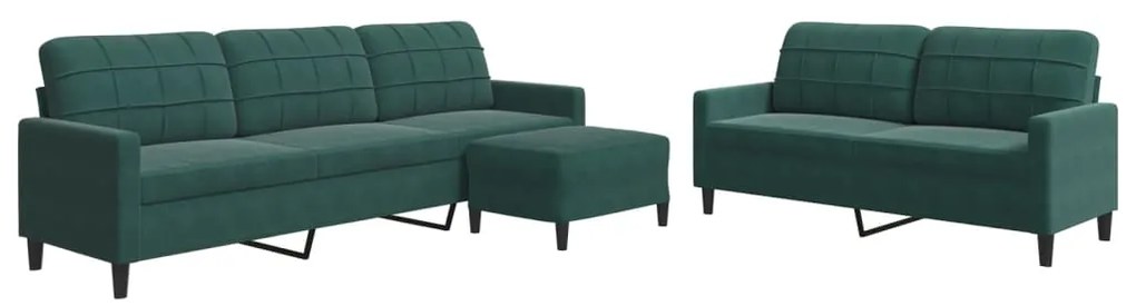 3278483 vidaXL Комплект дивани от 3 части с възглавници, тъмнозелен, кадифе