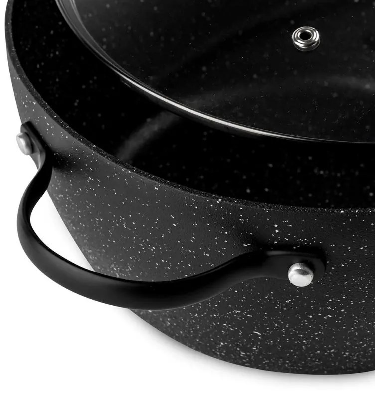 Тенджера Luigi Ferrero Symphony FR-2410, 24x11.5 см, 4.3 л, Незалепващо покритие, Стъклен капак с отвор за пара, Стоманени дръжки с PVD, Индукция, Черен мрамор