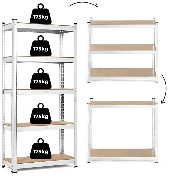 Стабилен метален стелаж за съхранение с 5 рафта 205x120x45 cm