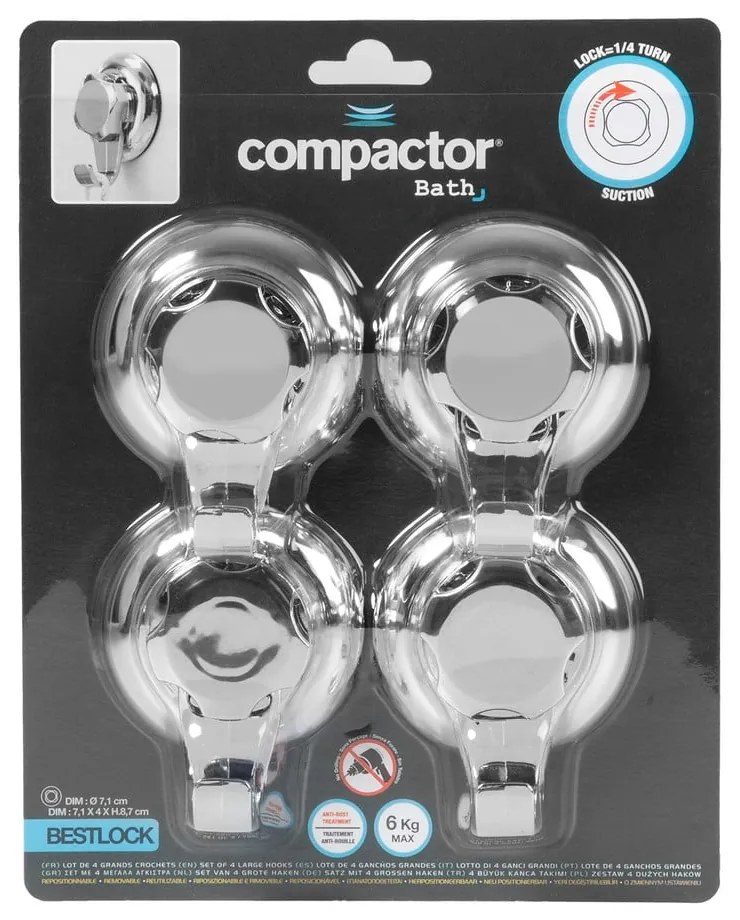 Пластмасови комплект куки 4 бр. без пробиване в сребрист цвят Bestlock – Compactor